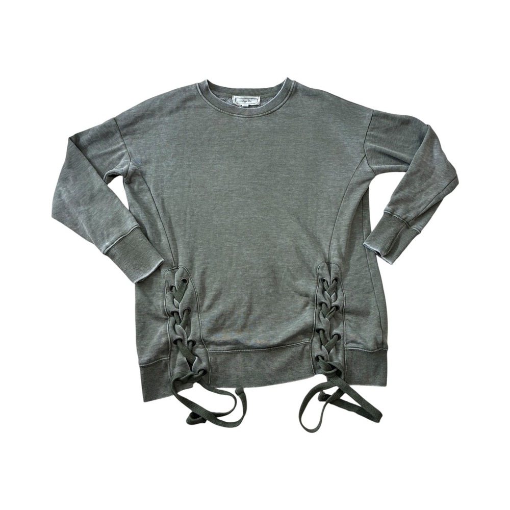 Hippie Rose Olive Green Lace-Up Sweatshirt Comfy Casual XS Pullover Top‎